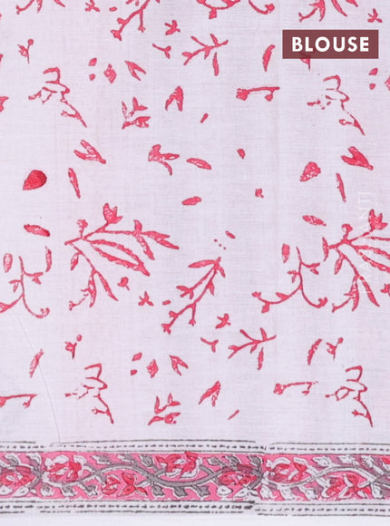 Jaipur cotton saree off white with allover floral prints and printed border