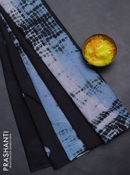 Jaipur cotton saree black and pastel blue with batik butta prints in borderless style