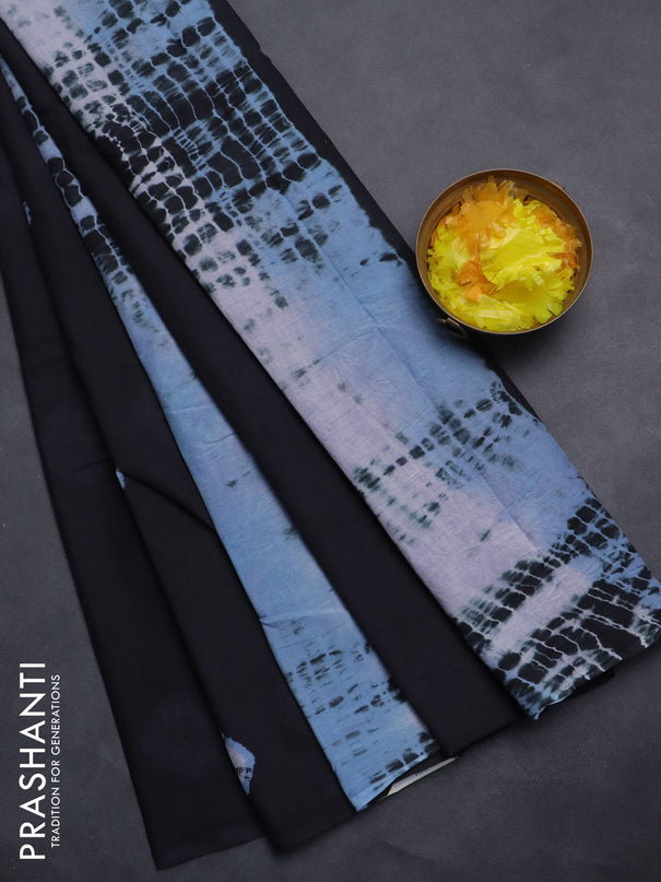 Jaipur cotton saree black and pastel blue with batik butta prints in borderless style