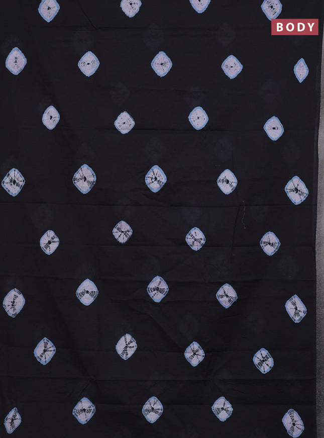 Jaipur cotton saree black and pastel blue with batik butta prints in borderless style