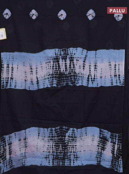Jaipur cotton saree black and pastel blue with batik butta prints in borderless style
