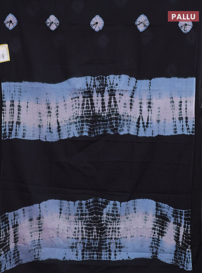 Jaipur cotton saree black and pastel blue with batik butta prints in borderless style