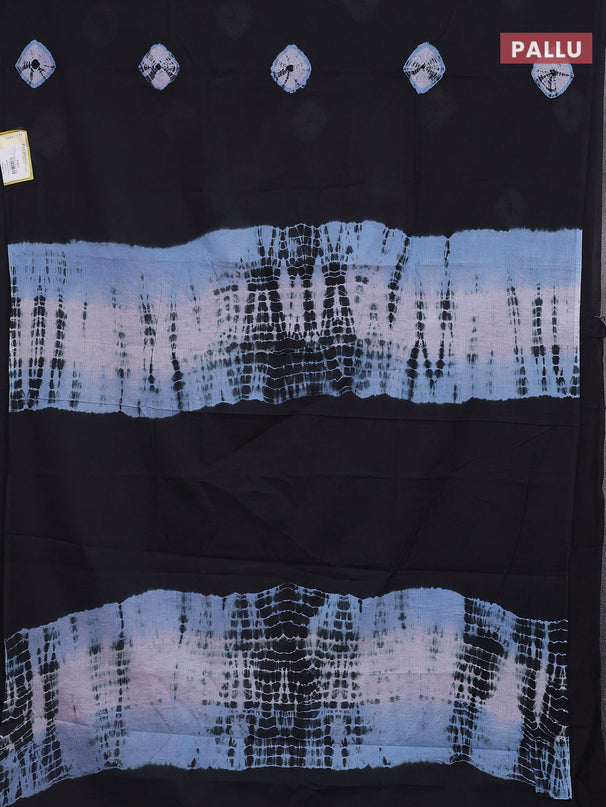 Jaipur cotton saree black and pastel blue with batik butta prints in borderless style