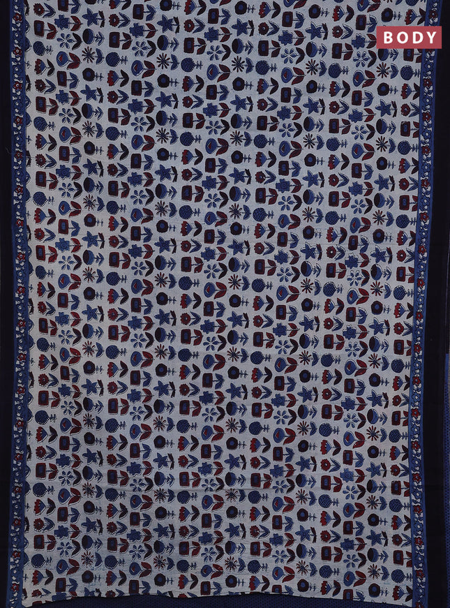 Jaipur cotton saree grey and navy blue with butta prints and printed border