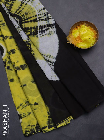 Jaipur cotton saree yellow and black with allover tie & dye prints in borderless style