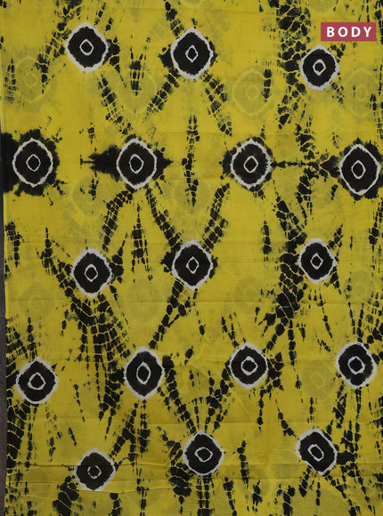 Jaipur cotton saree yellow and black with allover tie & dye prints in borderless style