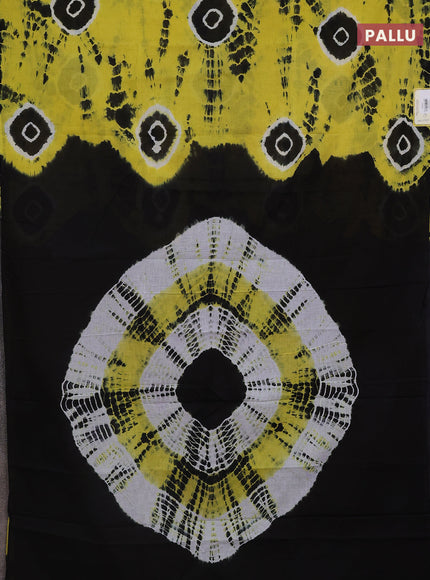 Jaipur cotton saree yellow and black with allover tie & dye prints in borderless style
