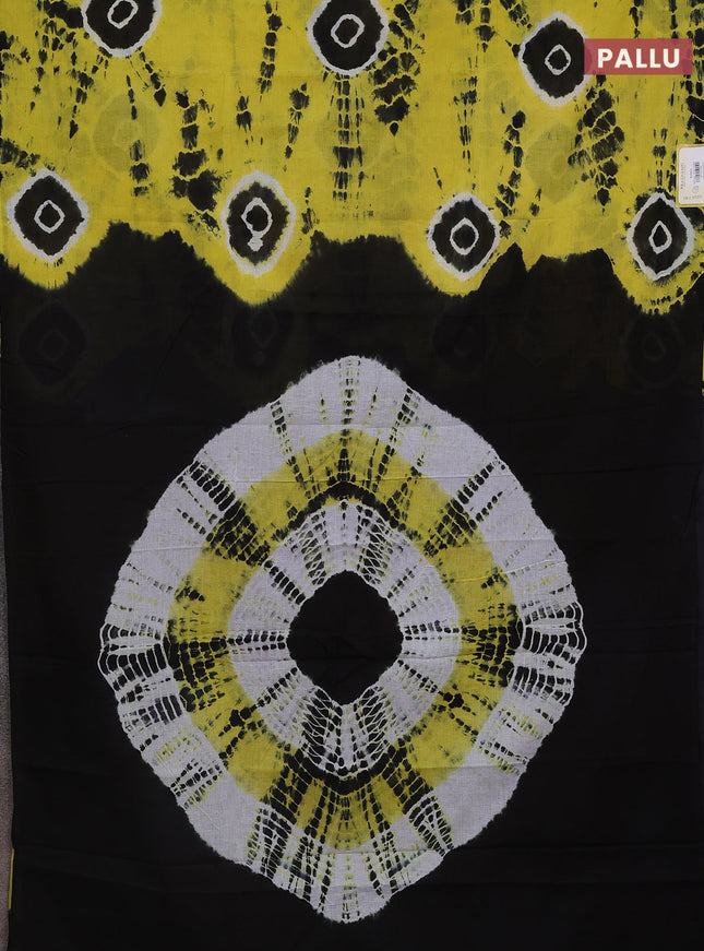 Jaipur cotton saree yellow and black with allover tie & dye prints in borderless style