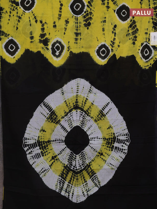 Jaipur cotton saree yellow and black with allover tie & dye prints in borderless style