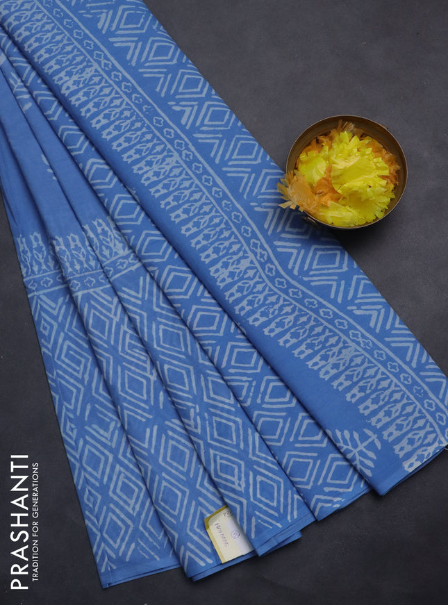 Jaipur cotton saree blue shade with butta prints and printed border