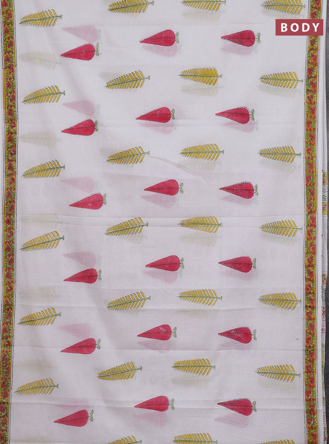 Jaipur cotton saree off white and yellow with butta prints and printed border