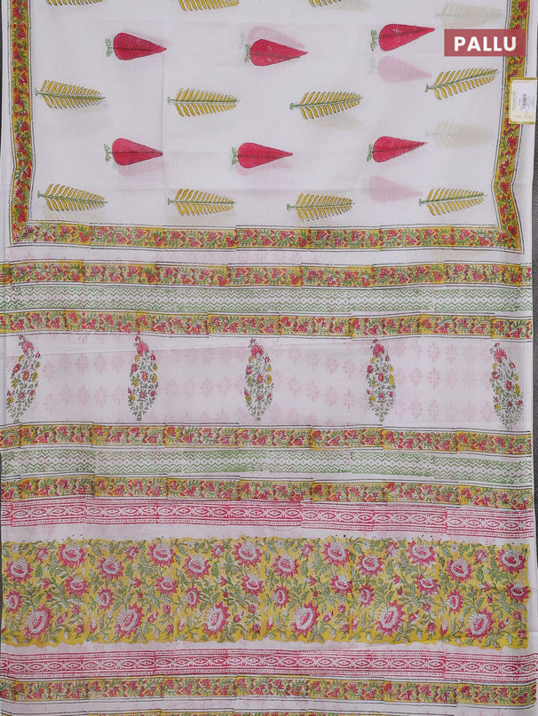 Jaipur cotton saree off white and yellow with butta prints and printed border
