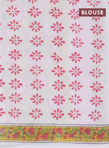 Jaipur cotton saree off white and yellow with butta prints and printed border