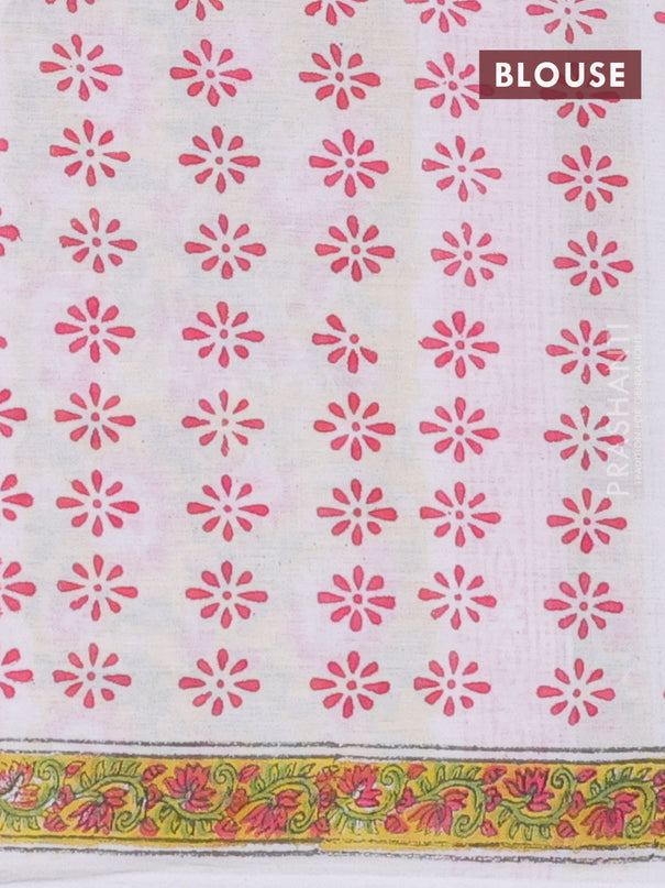 Jaipur cotton saree off white and yellow with butta prints and printed border