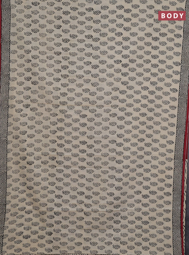 Jaipur cotton saree beige and maroon with butta prints and printed border