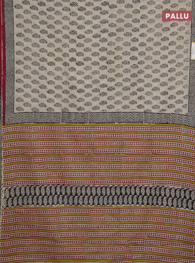 Jaipur cotton saree beige and maroon with butta prints and printed border