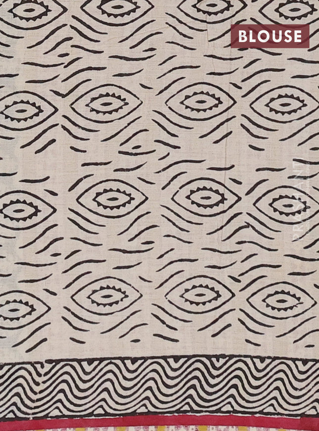 Jaipur cotton saree beige and maroon with butta prints and printed border