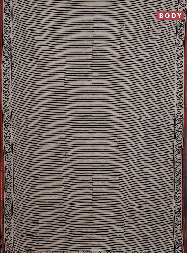 Jaipur cotton saree beige and black with allover stripes pattern and printed border