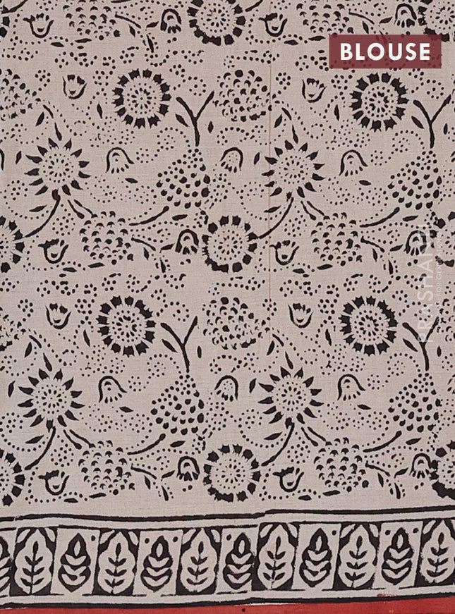 Jaipur cotton saree beige and black with allover stripes pattern and printed border