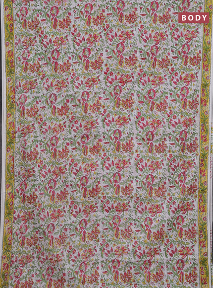 Jaipur cotton saree off white and yellow with allover floral prints and printed border
