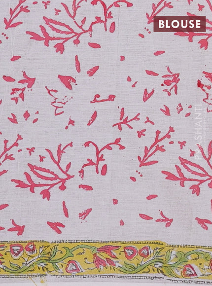 Jaipur cotton saree off white and yellow with allover floral prints and printed border