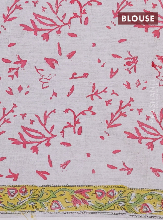 Jaipur cotton saree off white and yellow with allover floral prints and printed border