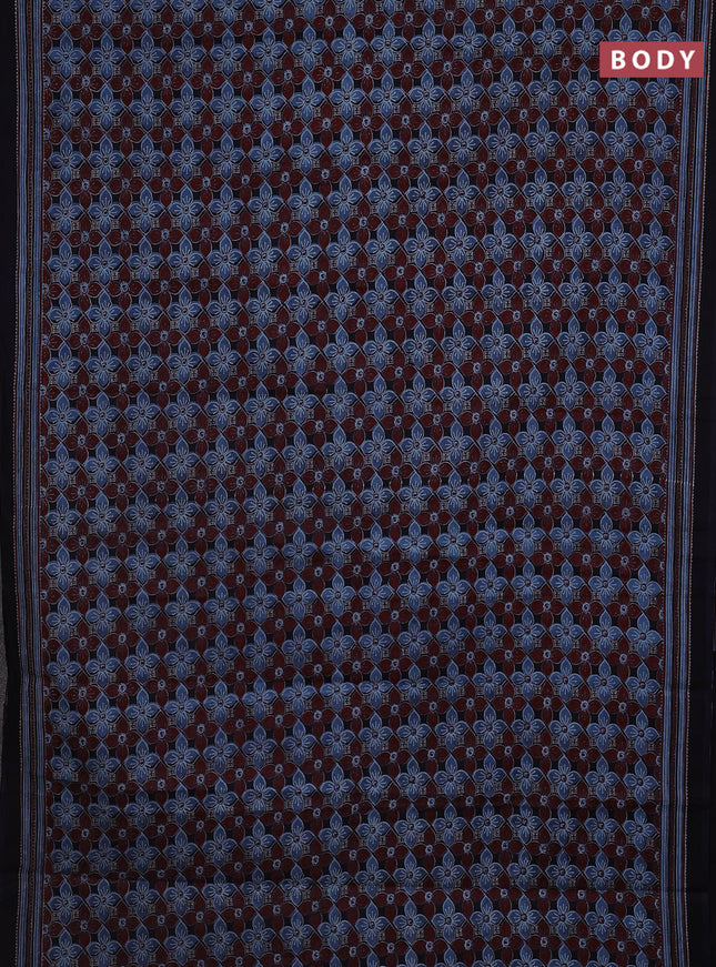 Jaipur cotton saree navy blue and maroon blue with allover floral prints and printed border
