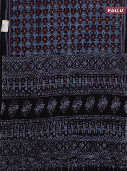 Jaipur cotton saree navy blue and maroon blue with allover floral prints and printed border