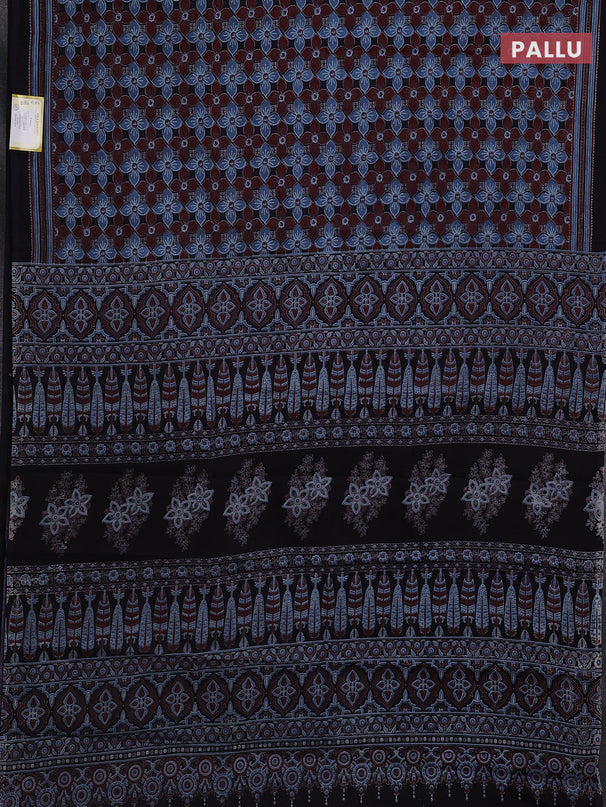 Jaipur cotton saree navy blue and maroon blue with allover floral prints and printed border