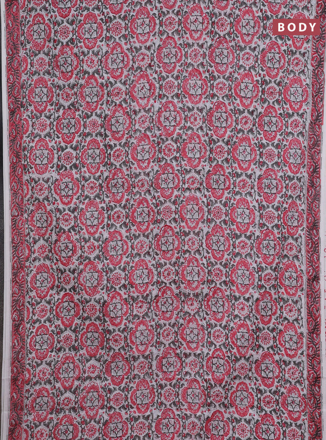 Jaipur cotton saree off white and pink with allover floral prints and printed border