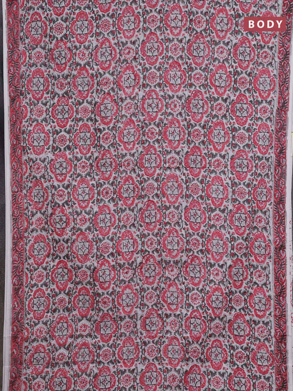 Jaipur cotton saree off white and pink with allover floral prints and printed border