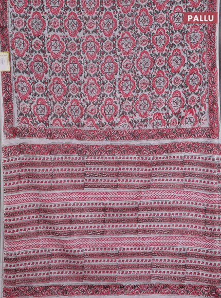 Jaipur cotton saree off white and pink with allover floral prints and printed border