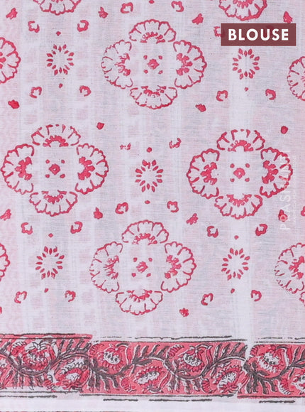 Jaipur cotton saree off white and pink with allover floral prints and printed border