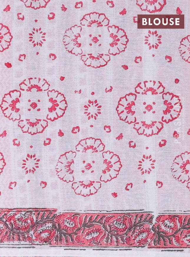 Jaipur cotton saree off white and pink with allover floral prints and printed border