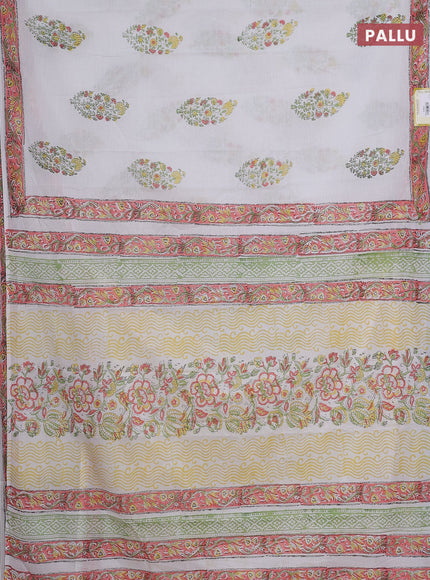 Jaipur cotton saree off white and peach orange with floral butta prints and printed border