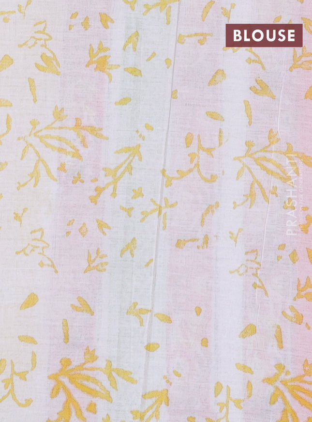Jaipur cotton saree off white and peach orange with floral butta prints and printed border