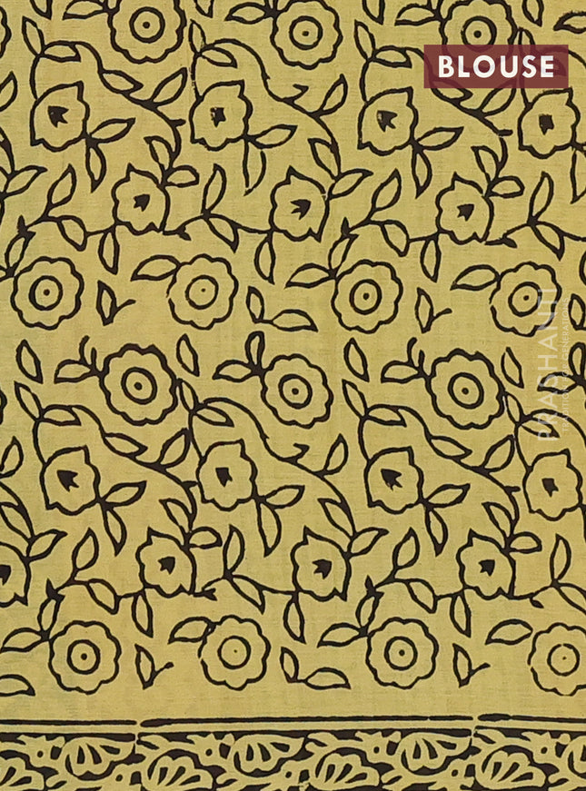 Jaipur cotton saree yellow and black with allover stripes pattern and printed border