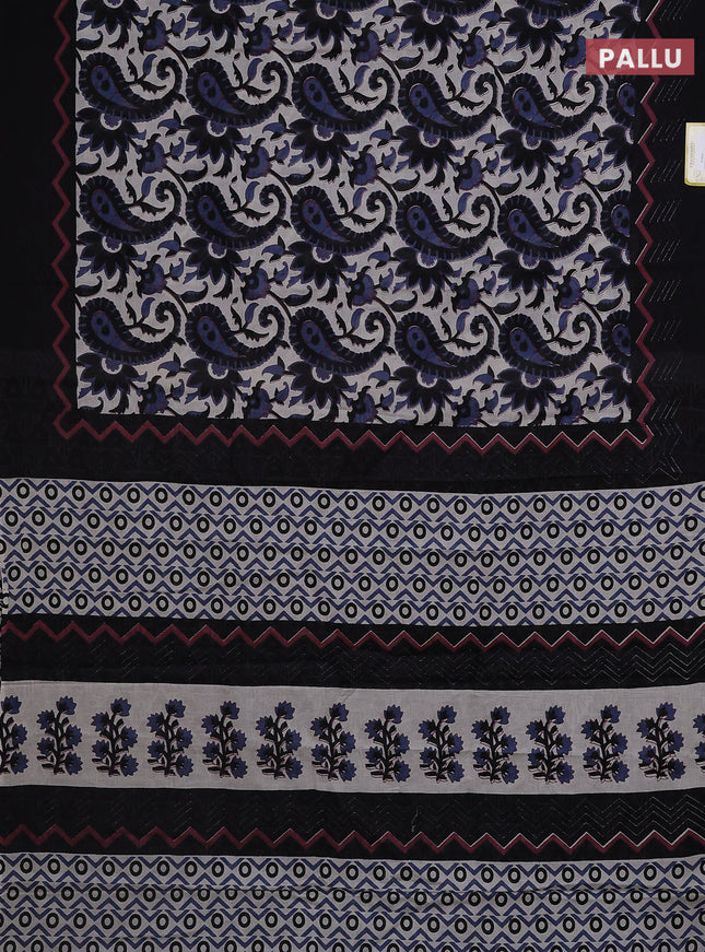 Jaipur cotton saree beige and black with allover prints and simple border