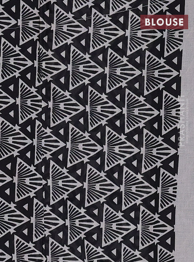 Jaipur cotton saree beige and black with allover prints and simple border