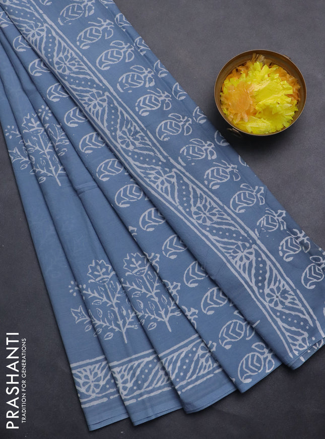 Jaipur cotton saree bluish grey with butta prints and printed border