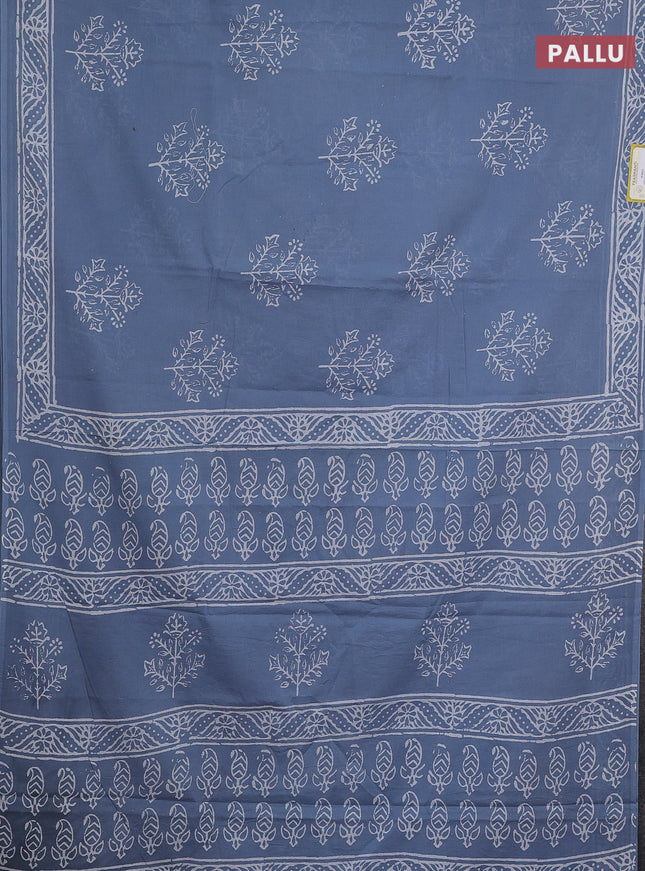 Jaipur cotton saree bluish grey with butta prints and printed border