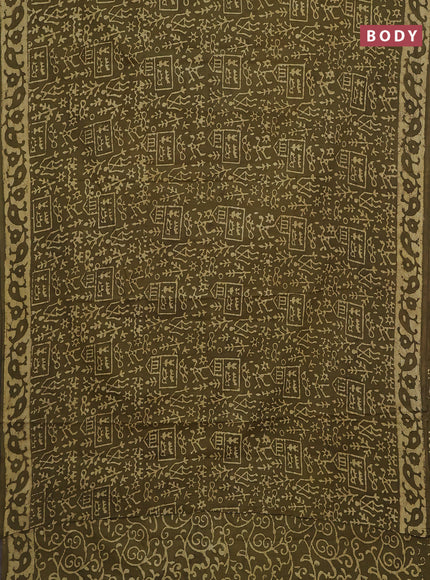 Jaipur cotton saree mehendi green with allover warli prints and printed border