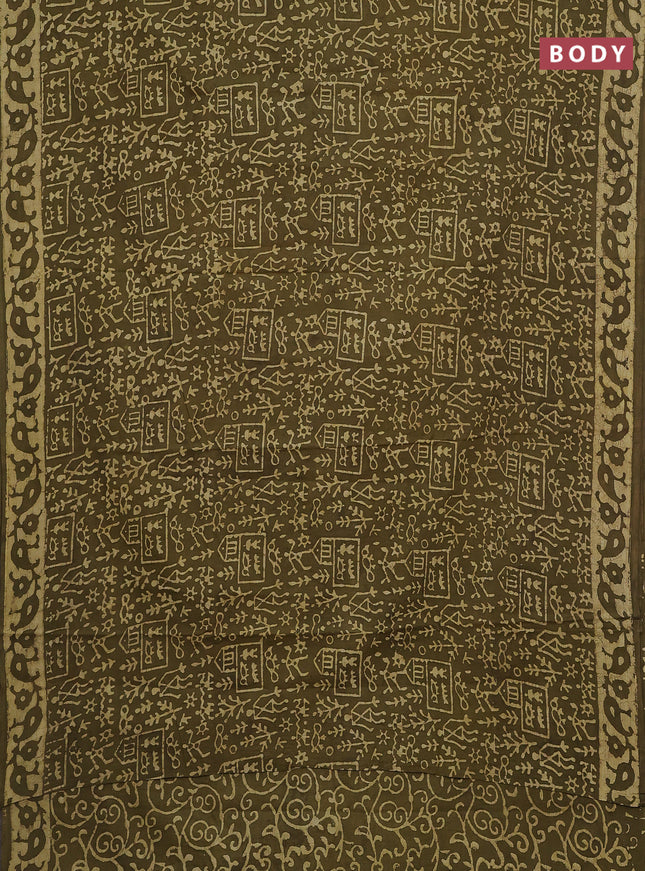 Jaipur cotton saree mehendi green with allover warli prints and printed border