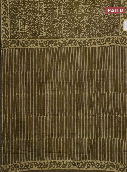 Jaipur cotton saree mehendi green with allover warli prints and printed border