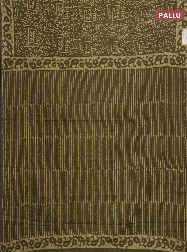 Jaipur cotton saree mehendi green with allover warli prints and printed border