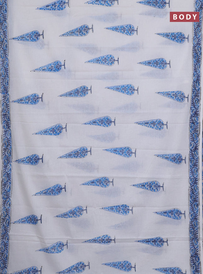 Jaipur cotton saree off white and blue with butta prints and printed border