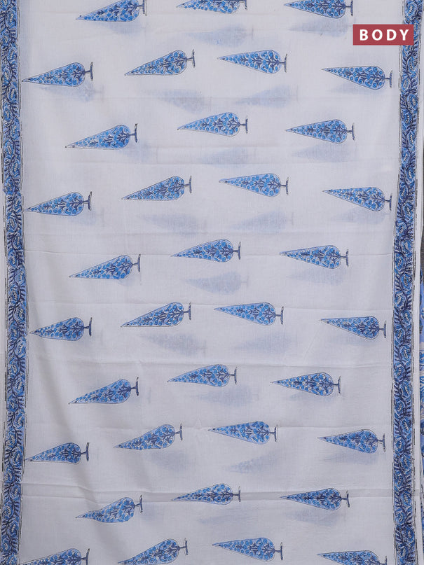 Jaipur cotton saree off white and blue with butta prints and printed border