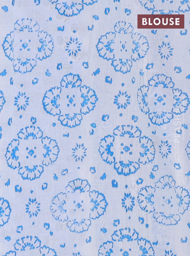 Jaipur cotton saree off white and blue with butta prints and printed border