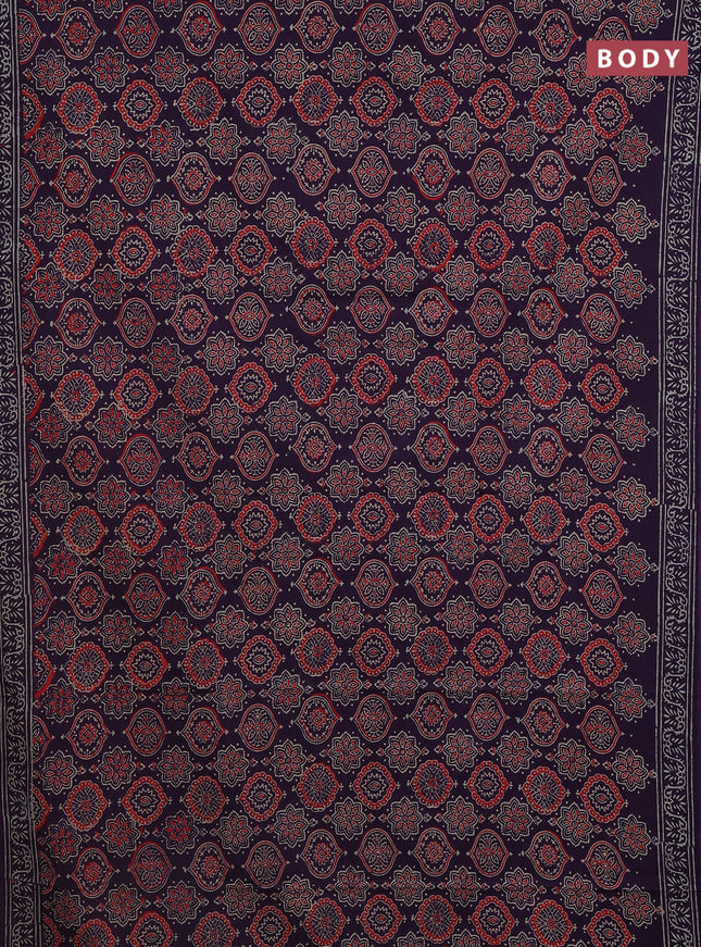 Jaipur cotton saree deep jamun with allover ajrakh prints and printed border