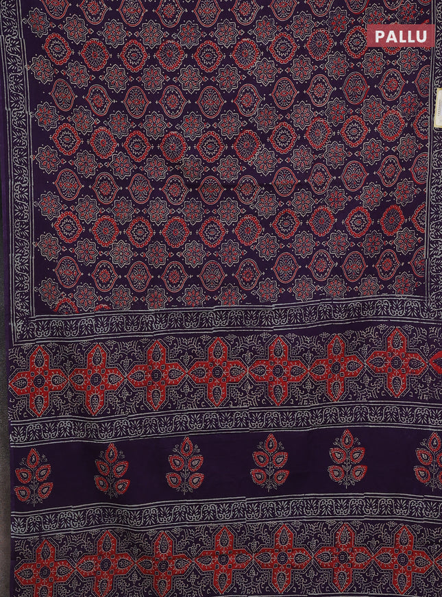 Jaipur cotton saree deep jamun with allover ajrakh prints and printed border